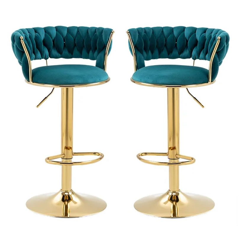 Set of 2 Velvet Swivel Luxury Bar Stools - HZ882