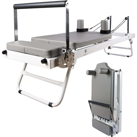 Foldable Premium Pilates Reformer Machine with Springs - Grey - View 2