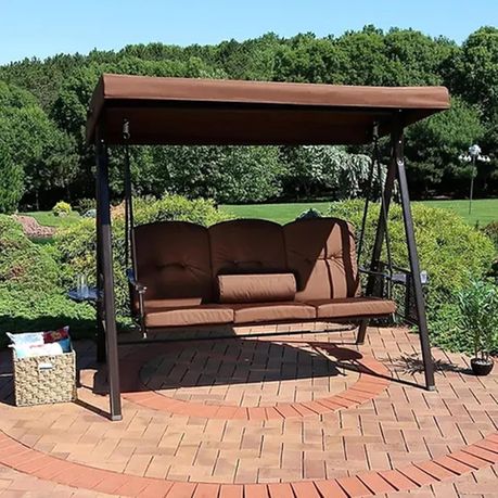 3 Seater Outdoor Swing Bench Lounger with & Adjustable Tilt Canopy - View 3