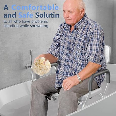 Shower Chair with Back Rest Armrest Height Adjustable for Elderly Pregnant - View 4