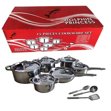 15 Piece Stainless Steel Pots and Pans Set with Lids & Utensils - View 1