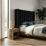 Room Studio - Charcoal Velvet Vertical Paneled Wingback Headboard - View 8