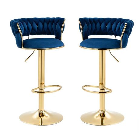 Set of 2 Velvet Swivel Luxury Bar Stools - View 2