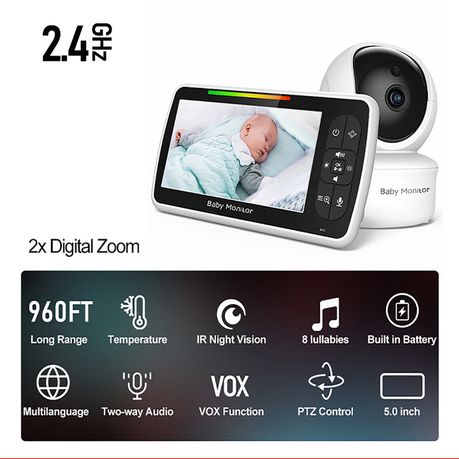 Baby Monitor 5 Inch Large with Camera Video Night Vision for Baby Safe - View 2