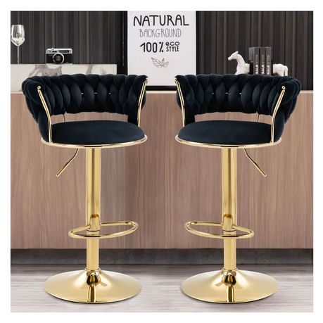 Set of 2 Velvet Swivel Luxury Bar Stools - HZ882 - View 2