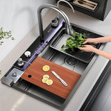 Multifunctional LED Modern Kitchen Sink Waterfall Push Button Temp Control - View 4