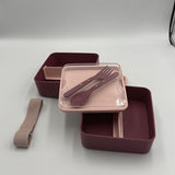 Purple Square Lunch Box 2-Tier BPA-Free with Utensils for Easy Meals - View 2