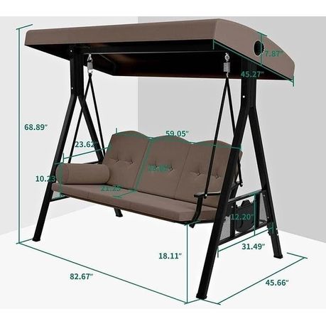 3 Seater Outdoor Swing with adjustable Canopy - View 3