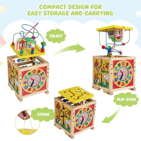 6-in-1 Baby Walker Activity Cube Wooden with Sounds ,Music , Maze & Clock - View 3
