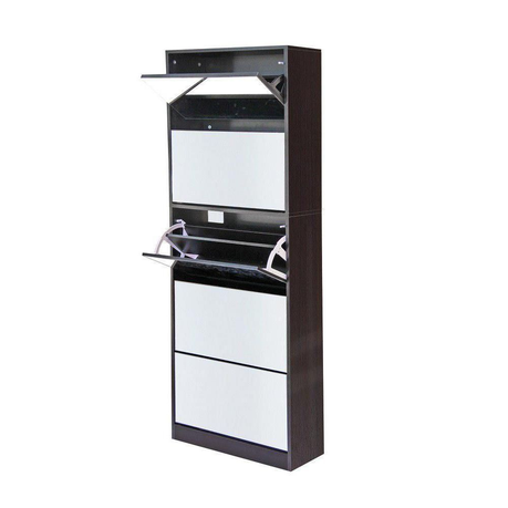 5 Door Stackable Shoe Storage Cabinet with Mirror in Black - View 2
