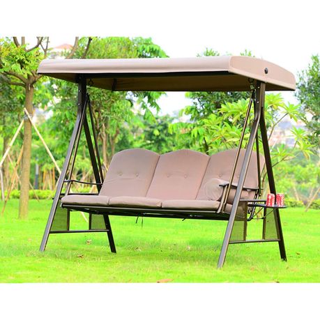 Deluxe 3-Seater Outdoor Swing with Adjustable Canopy and Cup Holders - View 2