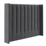 Room Studio - Charcoal Velvet Vertical Paneled Wingback Headboard - View 2
