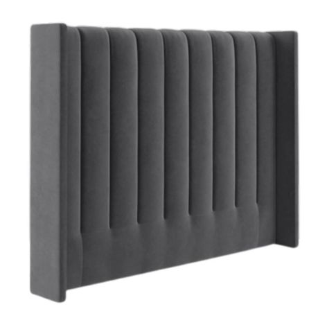 Room Studio - Charcoal Velvet Vertical Paneled Wingback Headboard - View 2