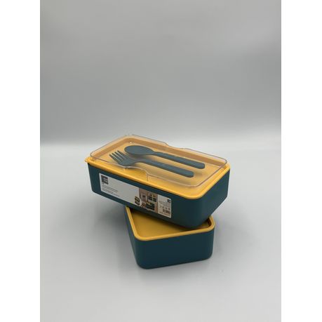 Teal and Yellow 2-Tier Lunch Box - BPA-Free with Utensils - View 4