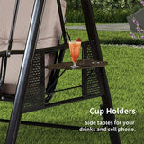 Deluxe 3-Seater Outdoor Swing with Adjustable Canopy and Cup Holders - View 5