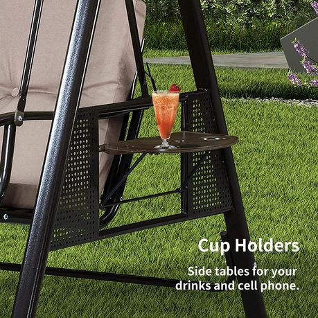 Deluxe 3-Seater Outdoor Swing with Adjustable Canopy and Cup Holders - View 5