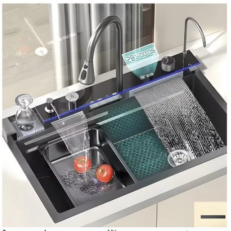 Multifunctional LED Modern Kitchen Sink Waterfall Push Button Temp Control - View 5