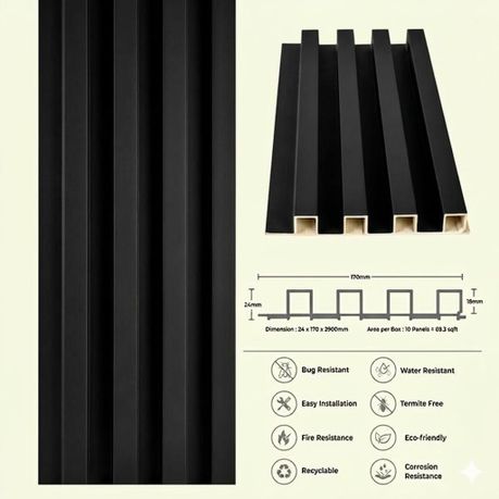 MHome WPC Fluted Wall Panels - 3D Wood Look Wall Cladding (10 Pack) - View 3