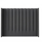 Room Studio - Charcoal Velvet Vertical Paneled Wingback Headboard - View 1