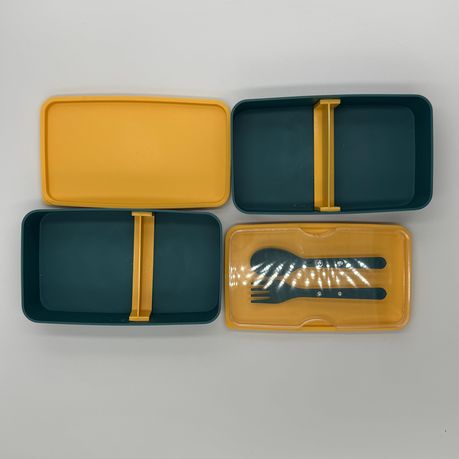 Teal and Yellow 2-Tier Lunch Box - BPA-Free with Utensils - View 5