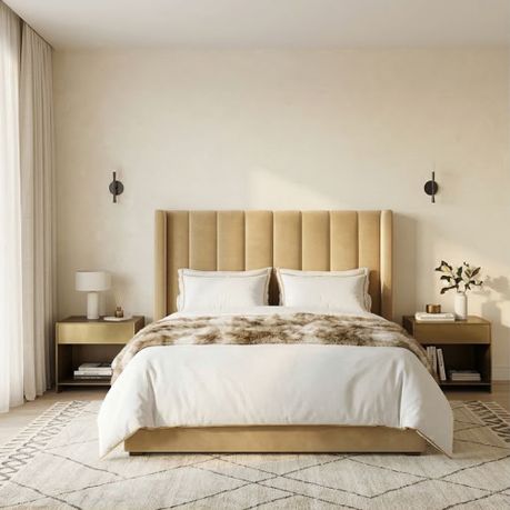 Room Studio - Charcoal Velvet Vertical Paneled Wingback Headboard - View 3