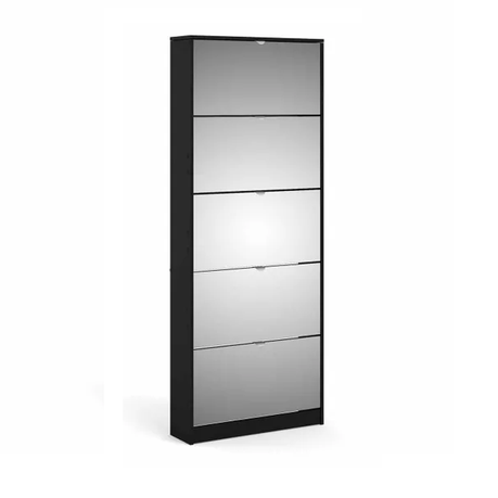 5 Door Stackable Shoe Storage Cabinet with Mirror in Black - View 1