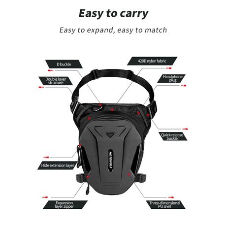 Motorcycle Leg Bag - Extendable - Hard Shell - View 6