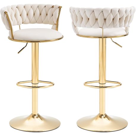 Cream Velvet Swivel Luxury Bar Stools - Set of 2 - View 1