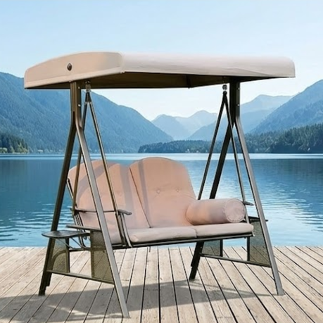 Premium 2-Seater Outdoor Patio Swing with Adjustable Canopy & Side Tables - View 3