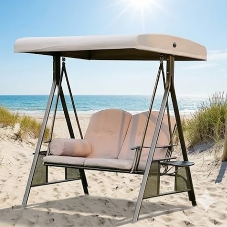 Premium 2-Seater Outdoor Patio Swing with Adjustable Canopy & Side Tables - View 2