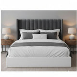 Room Studio - Charcoal Velvet Vertical Paneled Wingback Headboard - View 3