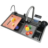 Multifunctional LED Modern Kitchen Sink Waterfall Push Button Temp Control - View 3
