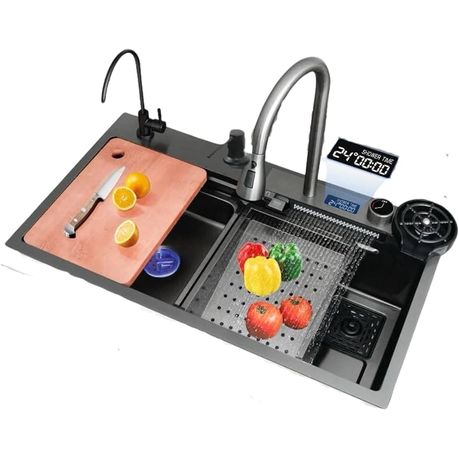 Multifunctional LED Modern Kitchen Sink Waterfall Push Button Temp Control - View 3