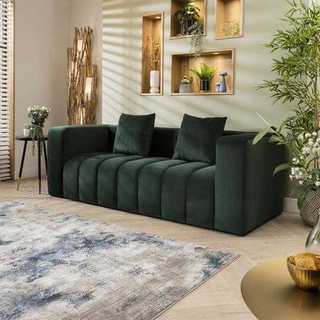 Bailey Green Velvet 3 Seater Panel Sofa - View 2