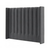 Room Studio - Charcoal Velvet Vertical Paneled Wingback Headboard - View 5