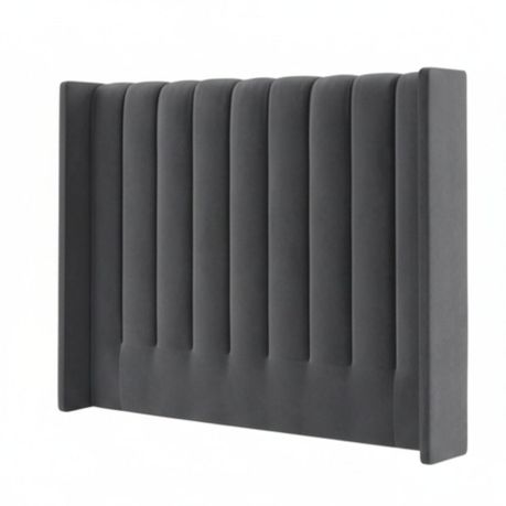 Room Studio - Charcoal Velvet Vertical Paneled Wingback Headboard - View 5