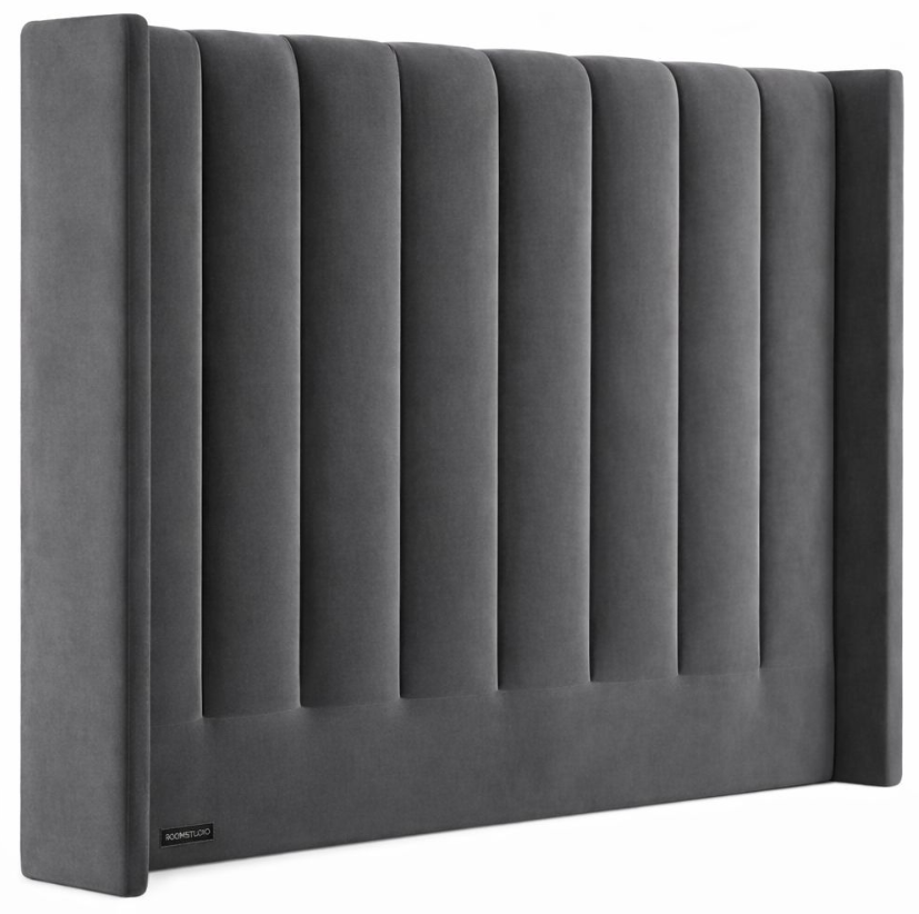 Room Studio - Charcoal Velvet Vertical Paneled Wingback Headboard