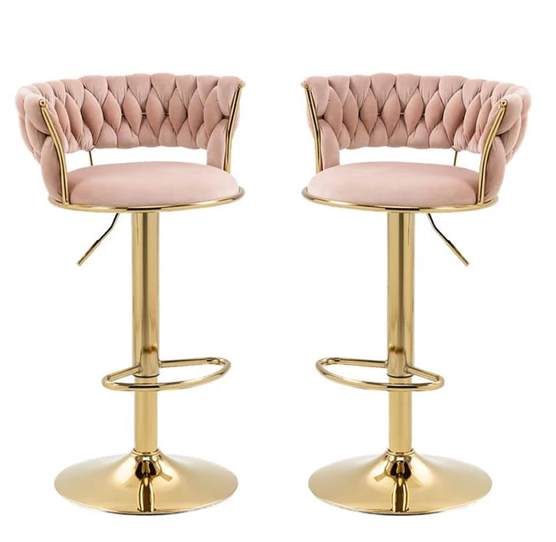 Set of 2 Velvet Swivel Luxury Bar Stools - HZ882