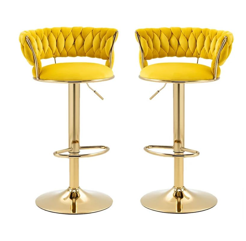 Set of 2 Velvet Swivel Luxury Bar Stools - HZ882