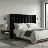 Room Studio - Charcoal Velvet Vertical Paneled Wingback Headboard - View 7