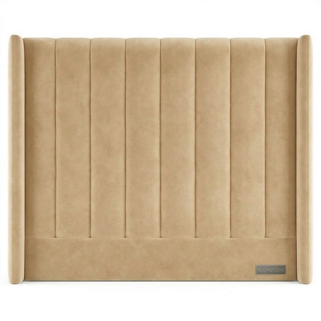 Room Studio - Charcoal Velvet Vertical Paneled Wingback Headboard - View 5
