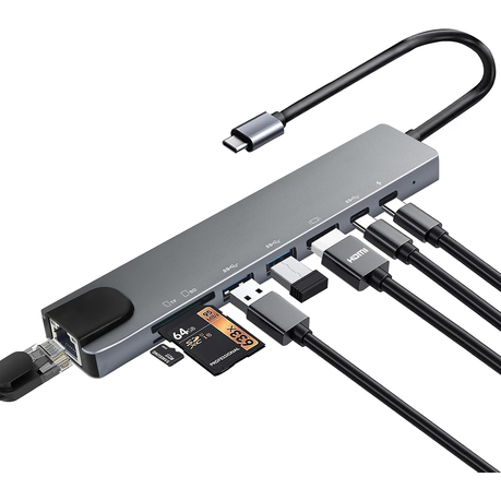 USB C Hub Multiport Adapter, 8 in 1 USBC Dongle with 4K HDMI, RJ45 Ethernet - View 1