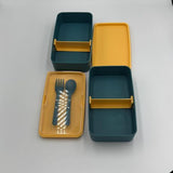 Teal and Yellow 2-Tier Lunch Box - BPA-Free with Utensils - View 3