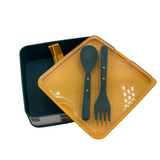 2-Tier Blue and Yellow Lunch Box with Fork and Spoon Set - View 1