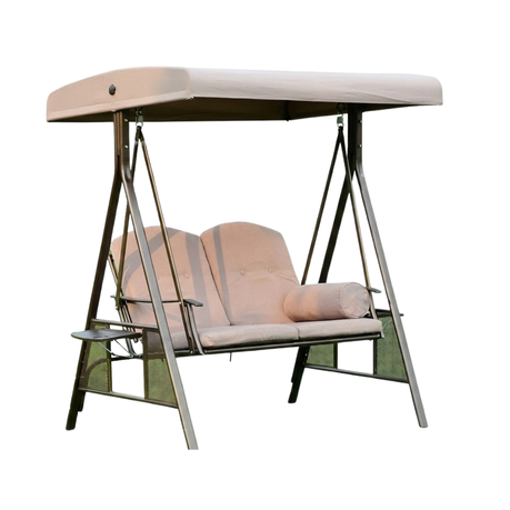 Premium 2-Seater Outdoor Patio Swing with Adjustable Canopy & Side Tables - View 1