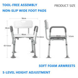 Shower Chair with Back Rest Armrest Height Adjustable for Elderly Pregnant - View 2