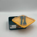 2-Tier Blue and Yellow Lunch Box with Fork and Spoon Set - View 3