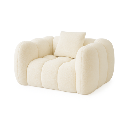 Ziyane Modern Plush Teddy Fabric Armchair - Cream | In a Box & Compressed - View 1