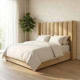 Room Studio - Charcoal Velvet Vertical Paneled Wingback Headboard - View 2