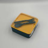 2-Tier Blue and Yellow Lunch Box with Fork and Spoon Set - View 4